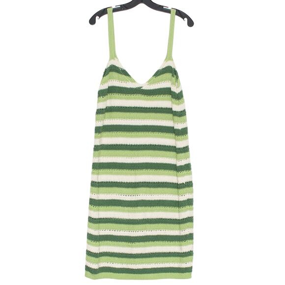 Vila Dress Crochet Knit Cottage Coquette Boho Retro Midi Stripe Green Size 18/20 - Picture 7 of 7